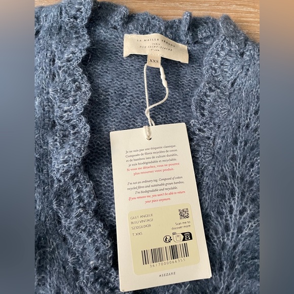 Sézane Angelie Cardigan NWT XXS Vintage Blue - Picture 6 of 10